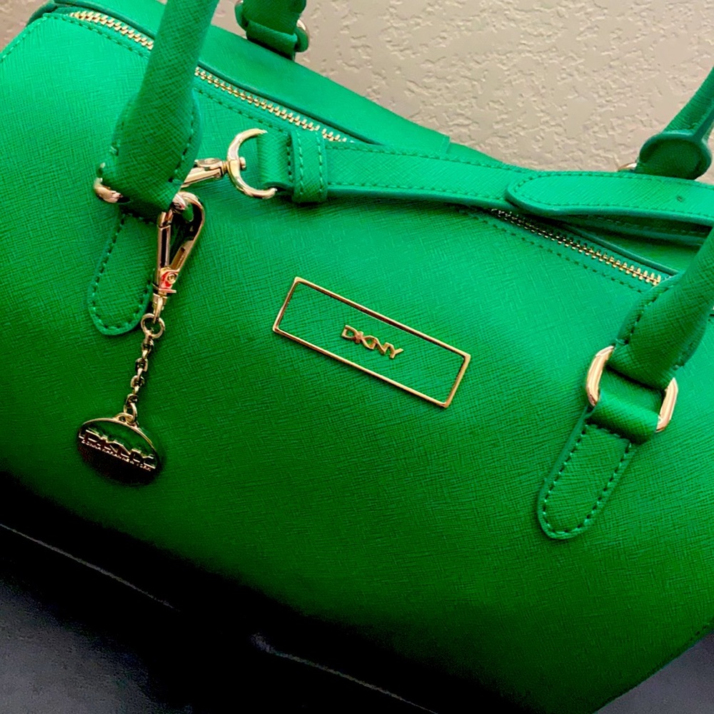 DKNY green handbag.